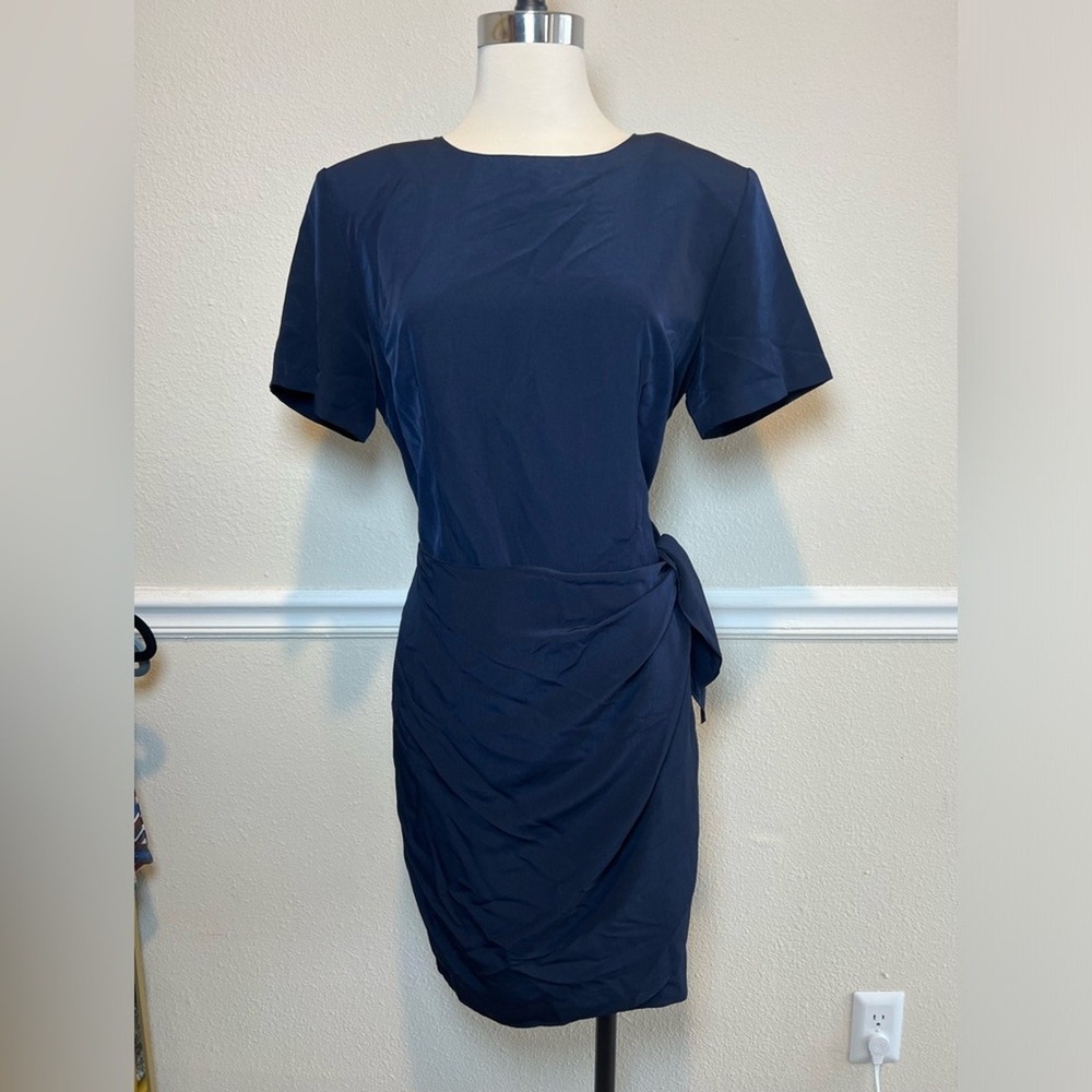 Atina Vintage Navy Blue Draped Dress Sz. 14 Office Quiet Preppy Academia